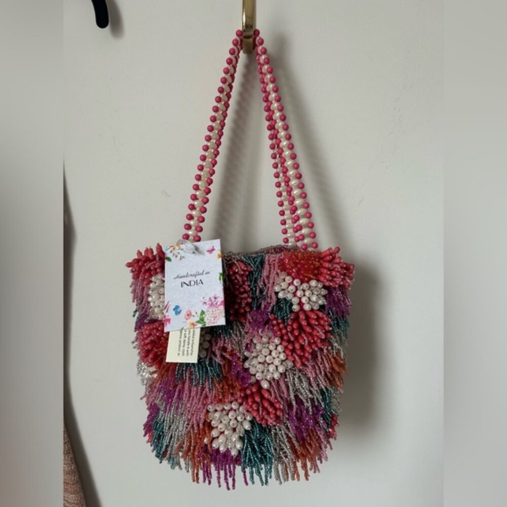 Viral beaded Multicolor Pearl strap made in India Bag